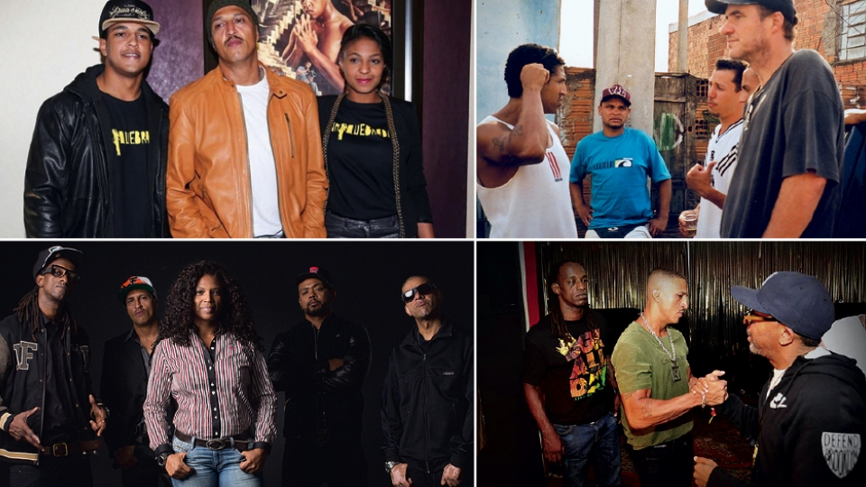 Com os filhos na estreia de Na Quebrada, em 2014; com o fotógrafo Klaus Mitteldorf (de boné azul), em 2001; com a mulher e empresária Eliane Dias e os Racionais; com Blue e Spike Lee