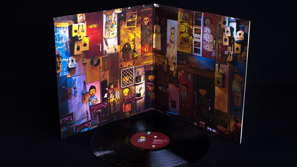Encarte do disco de vinil de Siba e a Fuloresta, com ilustração de Osgêmeos